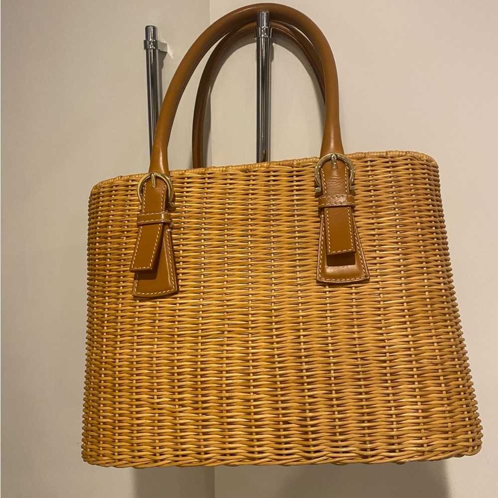 Salvatore Ferragamo Straw Gold Brown Bag